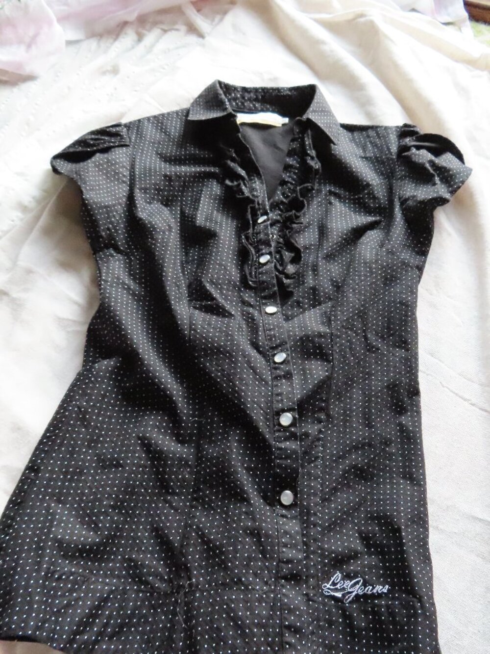 Lee Pearl Snap‎ Womens Blouse Polka Dot sz S